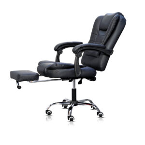 Relaxing Ergonomic black leather boss office chair with footrest