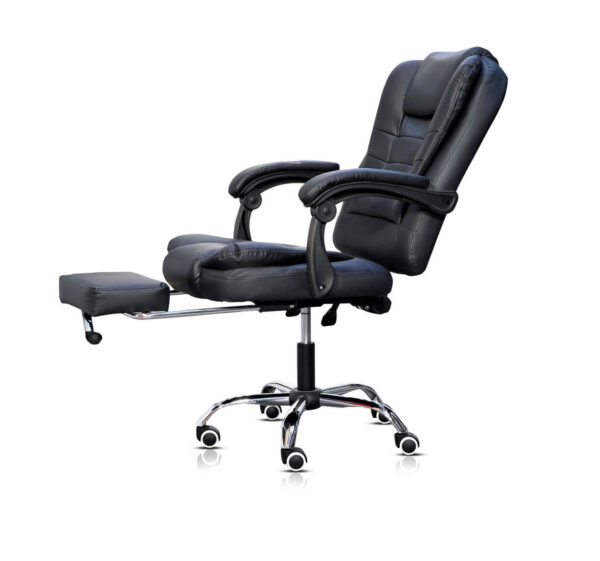 Relaxing Ergonomic black leather boss office chair with footrest