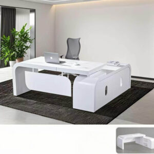 Dynamics Modren White L-shape Office Furniture Piano Wooden Computer Table Executive Manager CEO